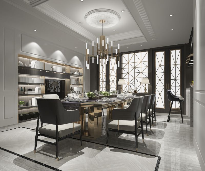 Chandelier Installation in Dining Room